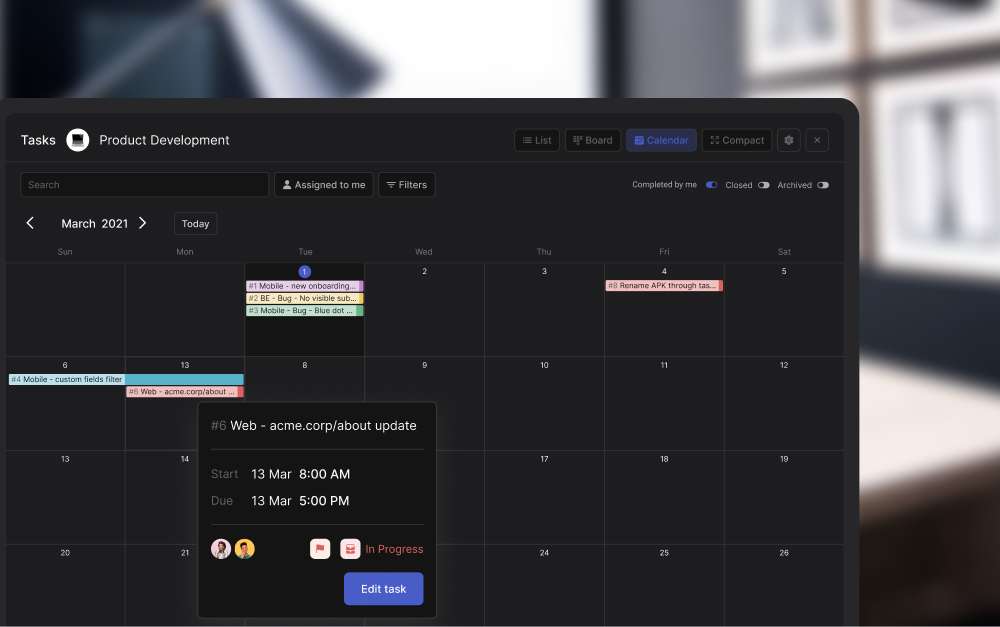 project management framework calendar view