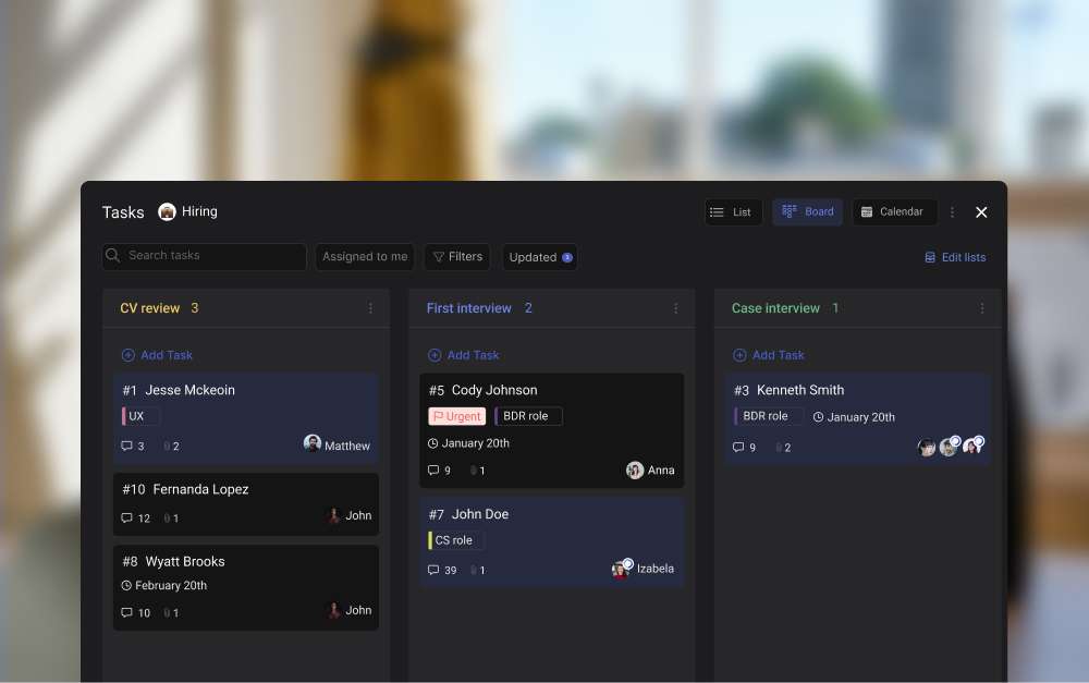 recruitment management system tasks