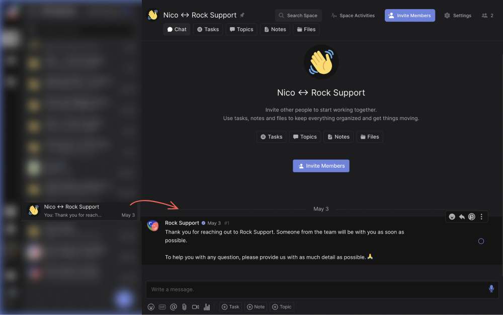 customer support workflow new spaces