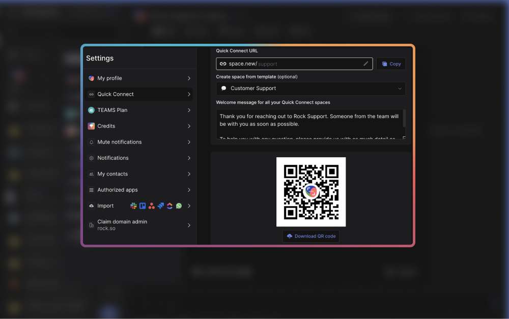 customer support workflow with quick connect