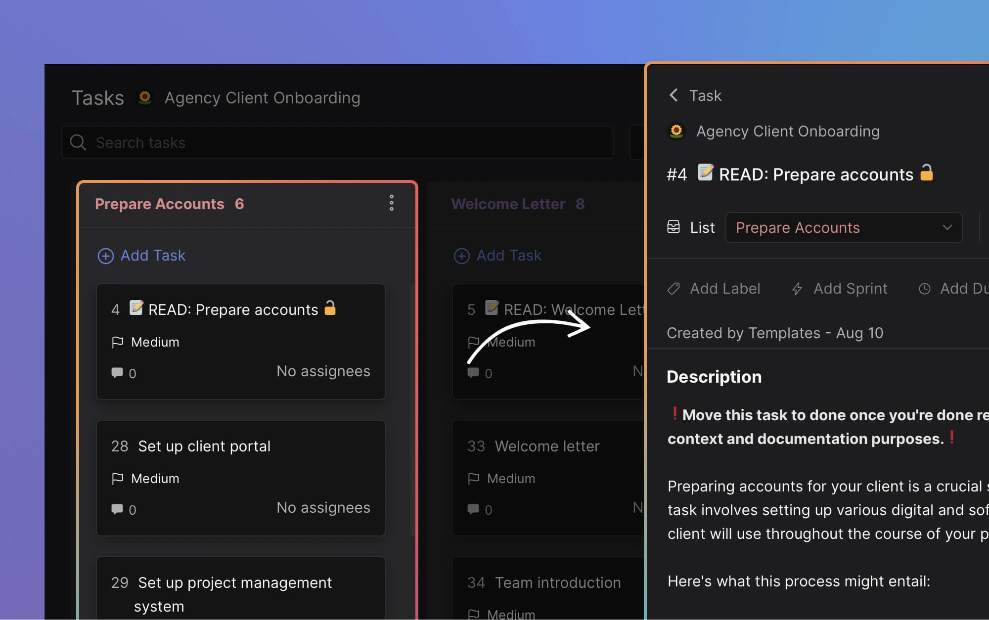 New customer onboarding fourth step: preparing accounts the clients will have to access and managing permissions.