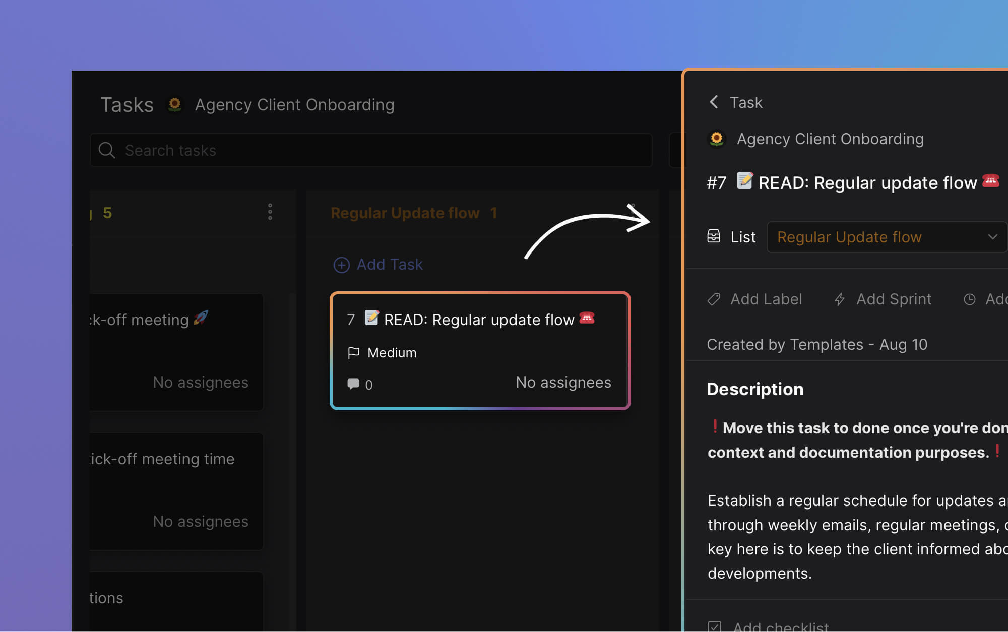 Last step in the onboarding process for customers: regular update flow to clients