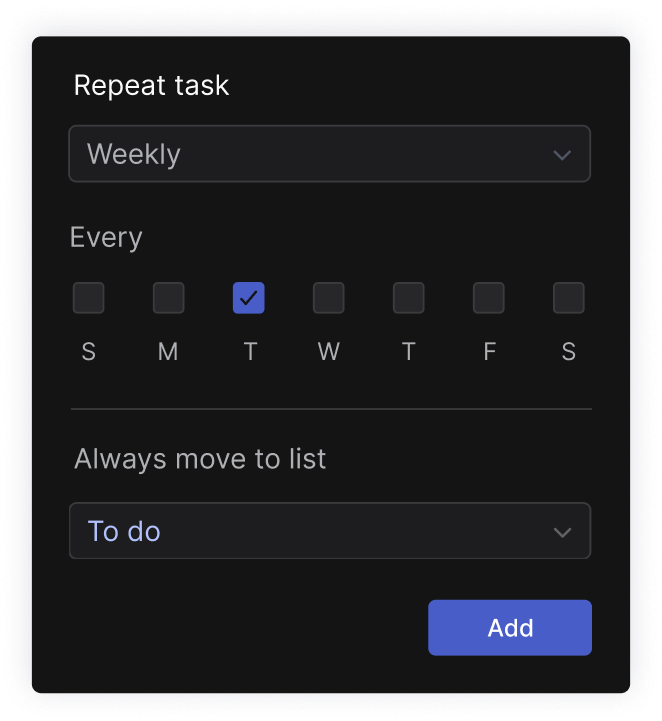 Recurring tasks functionality to schedule tasks on a repeating basis
