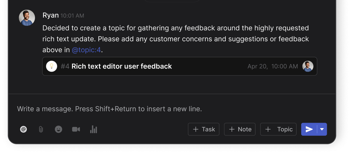 Topics mini-app highlight: dedicated sub-threads to discuss tasks