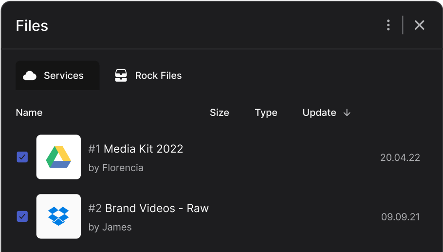 Available cloud integrations for task management highlighting Google Drive and Dropbox