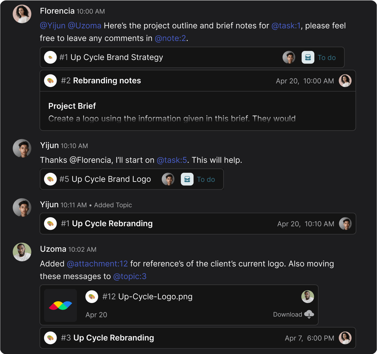 Mention functionality in the chat for task tracking