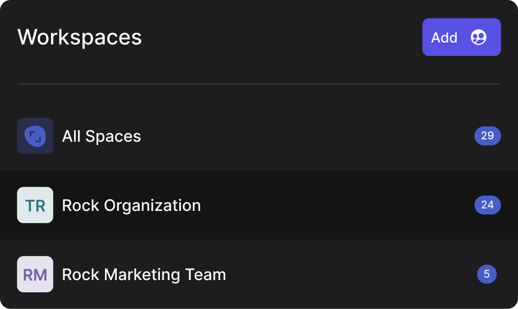 Several Rock workspaces for collaborating with anyone