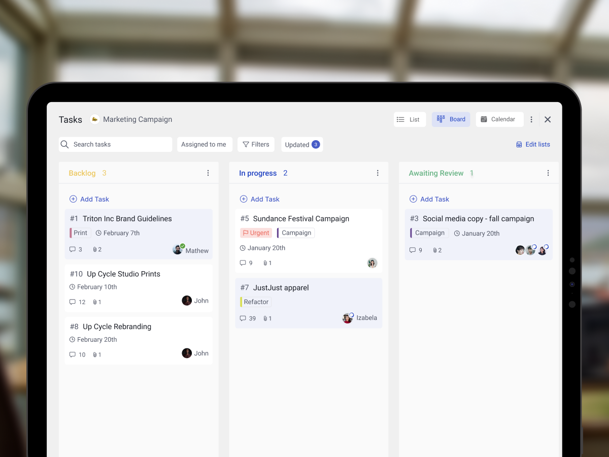 Tasks for asynchronous working