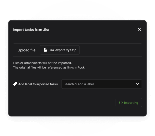 Import from Jira to Rock step two upload tasks and add custom labels