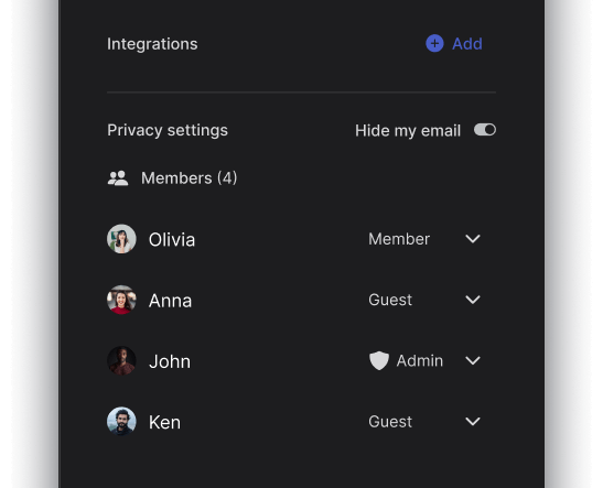 Rock user panel showing multiple members, guests and an admin