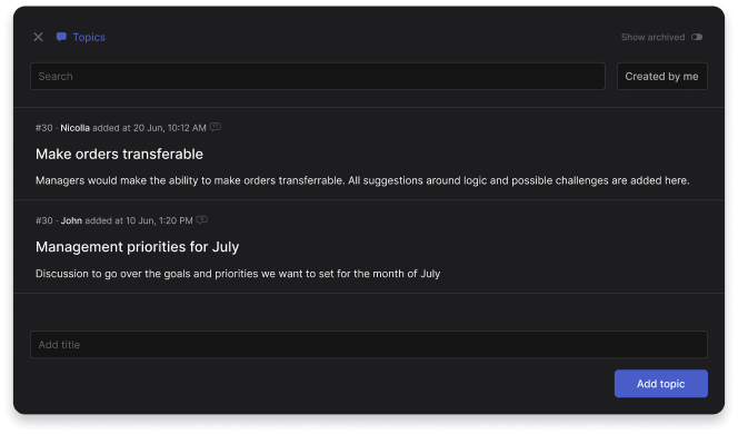 Rock chat interface with multiple messages, threads and a poll