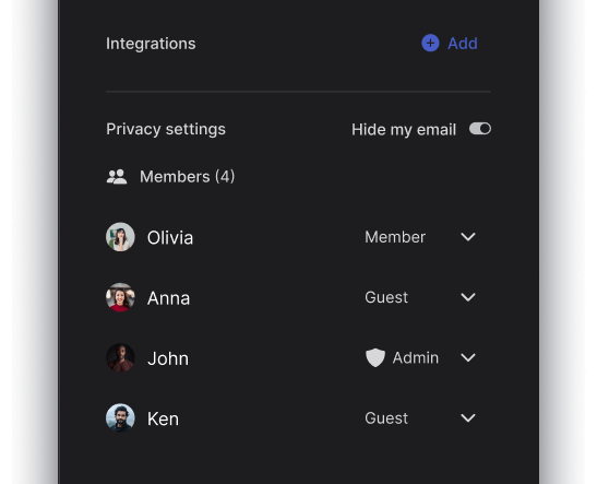 membership panel highlighting users with member, guest and admin status on Rock