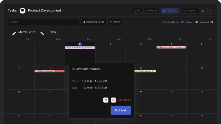 Rock task management free calendar view in every space example