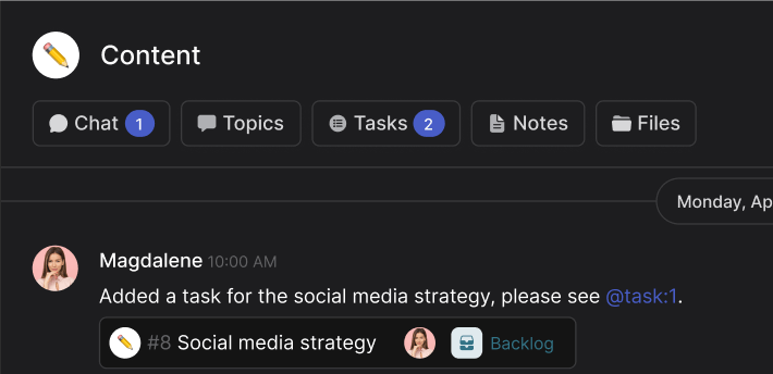 Rock space main functionality highlight with task management, topics, notes and files