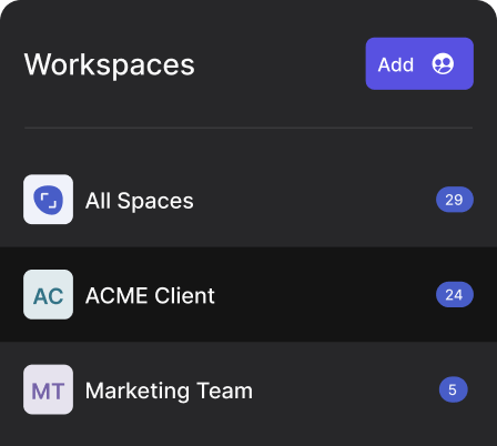 Rock workspaces overview with marketing team and client projects