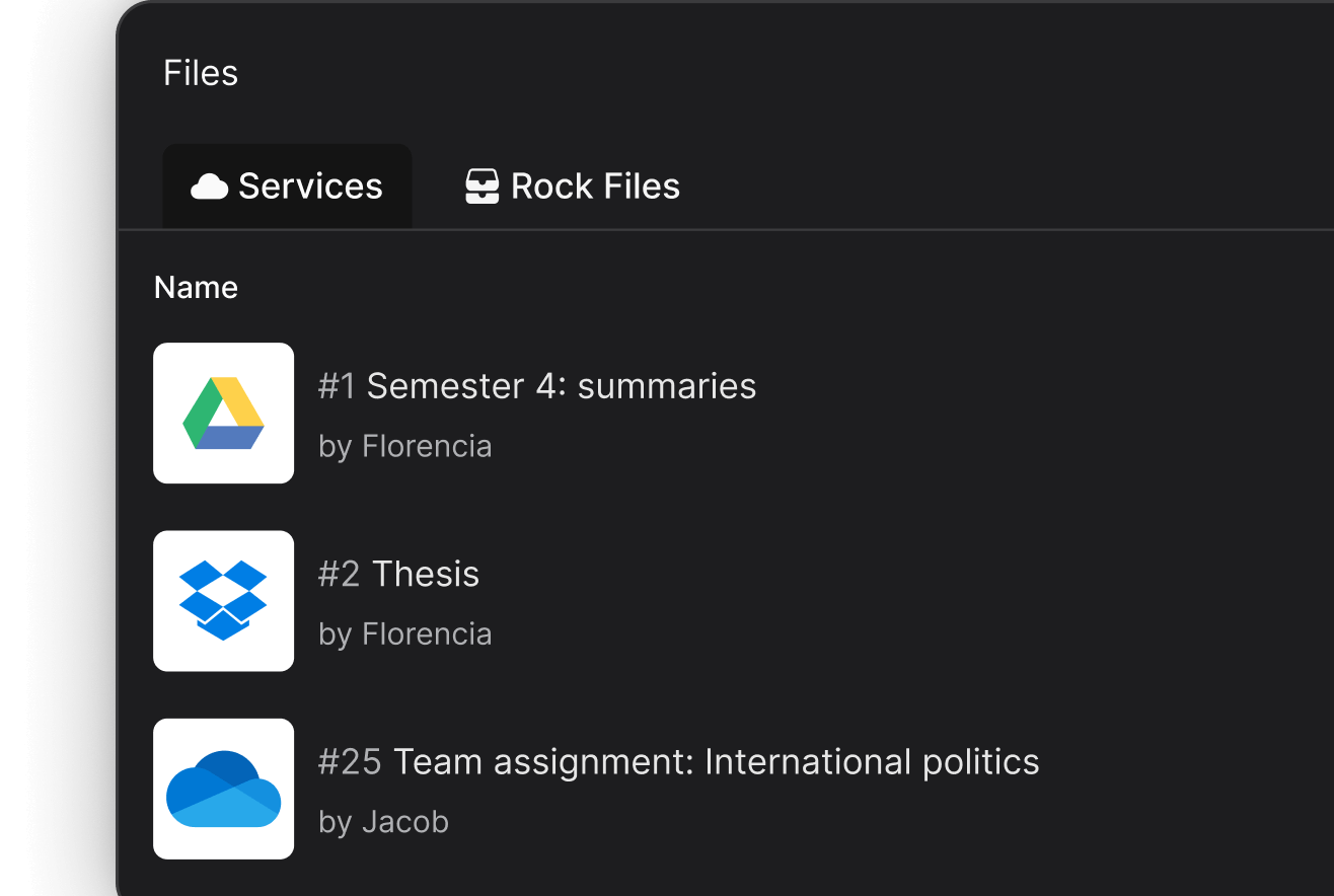 Student file integrations with Google Drive, Dropbox and Onedrive for projects