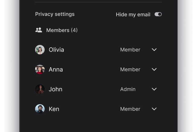 student project management space with members, admins and guests