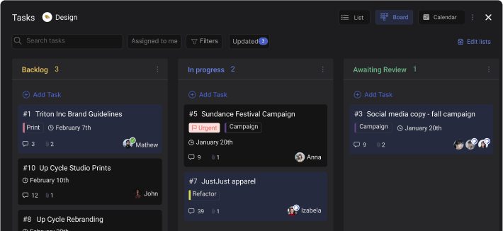 Telegram alternative with project management functionality Rock task board example