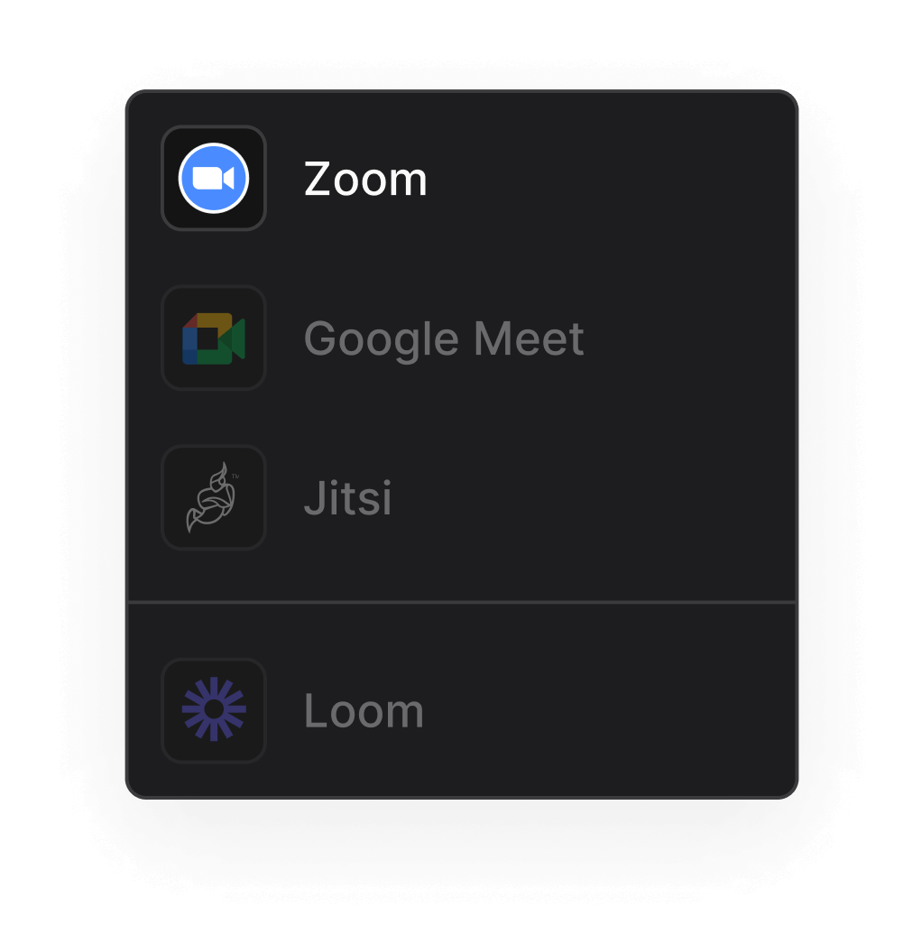 Meetings mini-app integrations panel highlighting Zoom