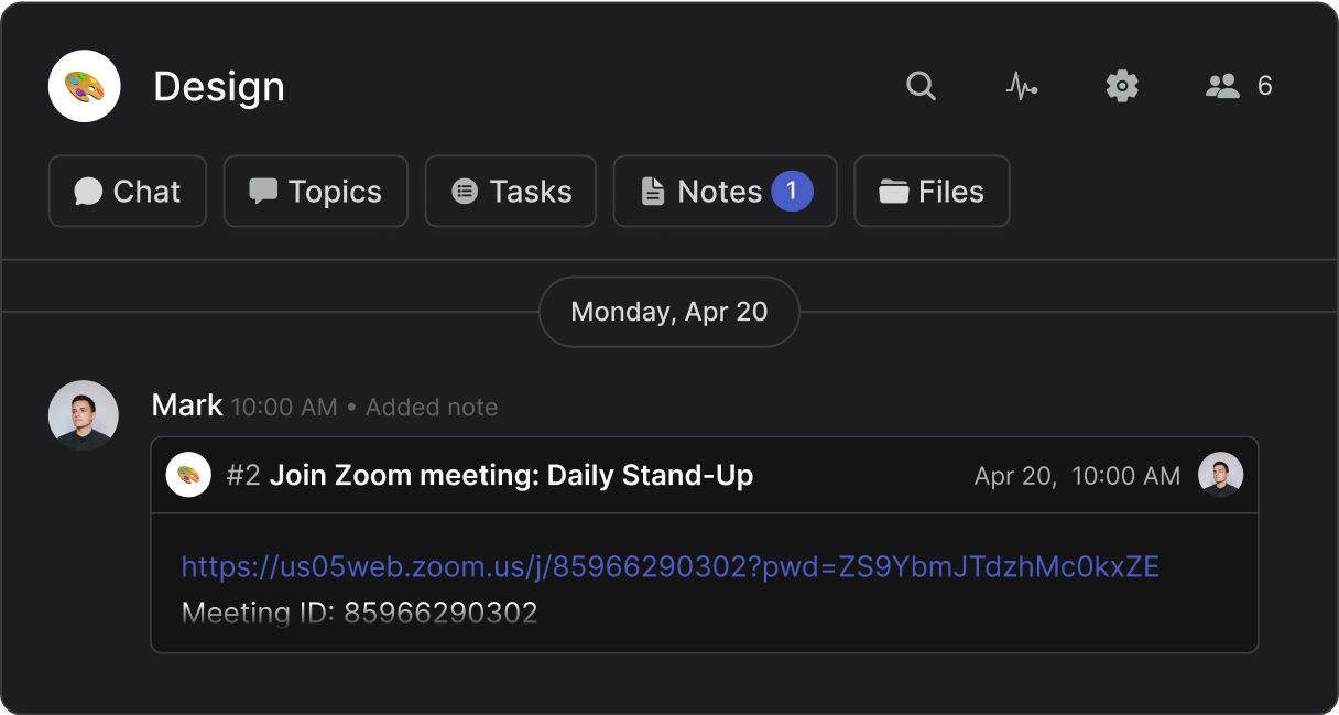 Highlight of meeting note automatically created when starting a new Zoom meeting