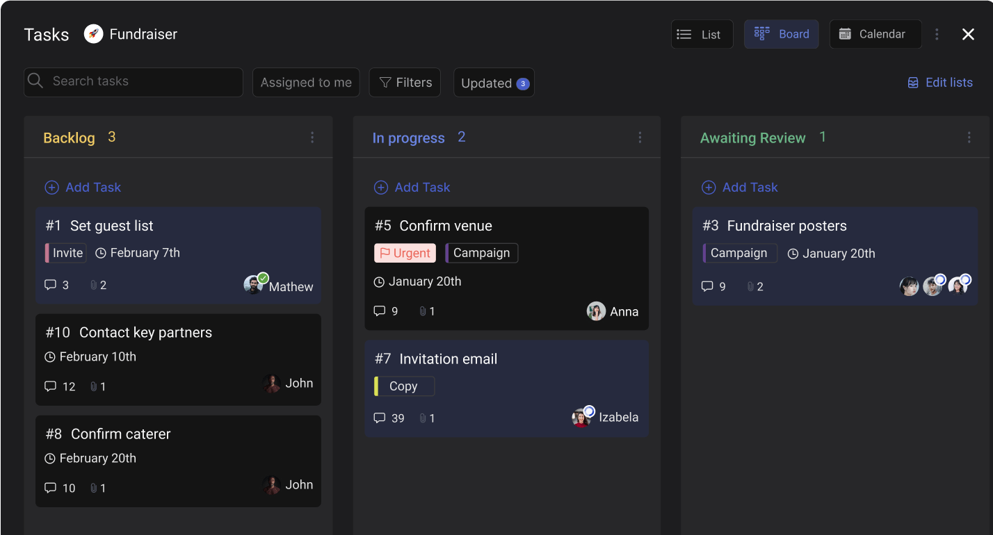 Non profit fundraiser project management template with example tasks