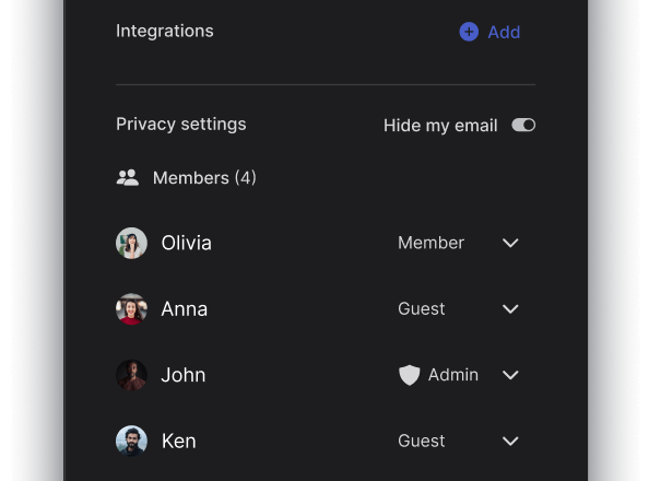Non profit project with guests, members and admins