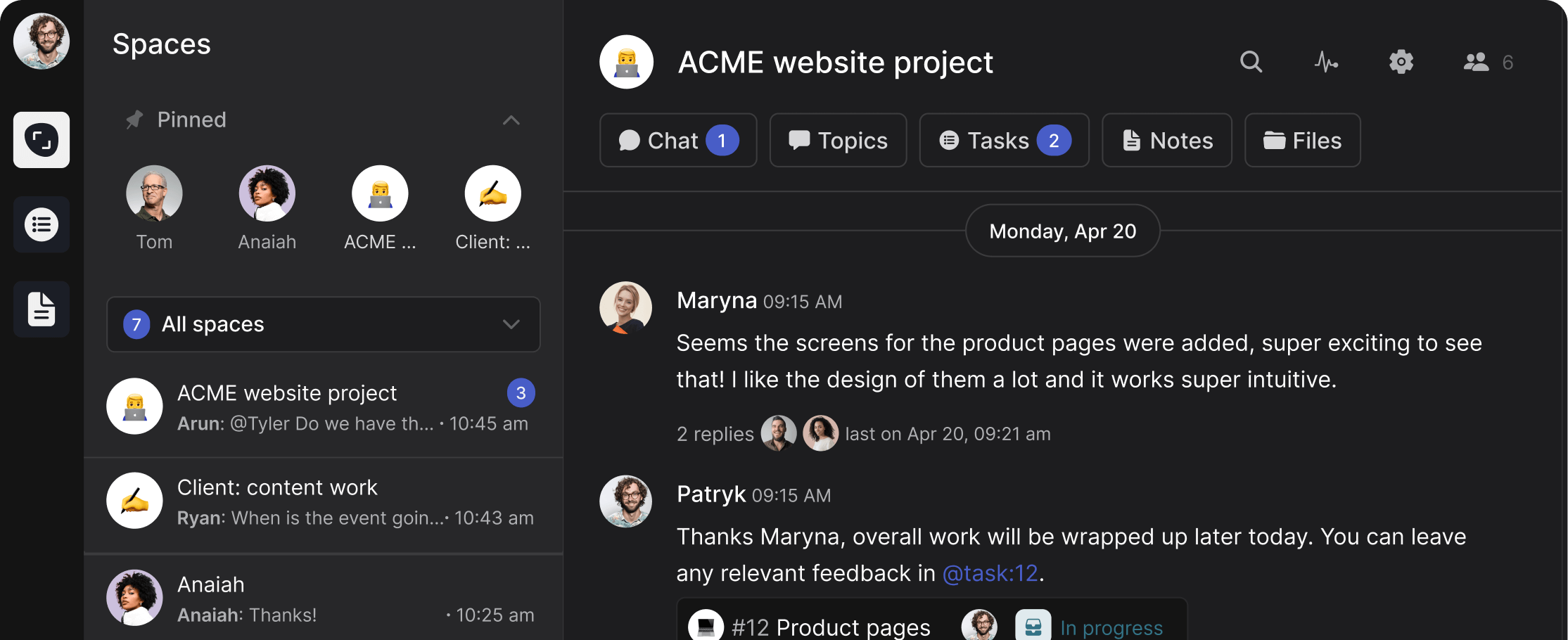 Rock for freelance project management example with multiple spaces and collaborators