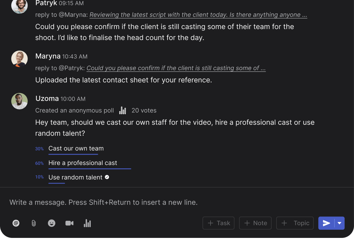 Freelance usecase Rock chat panel for collaborating with multiple messages
