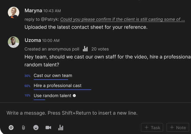 Rock chat panel with multiple messages between a freelancer and a client