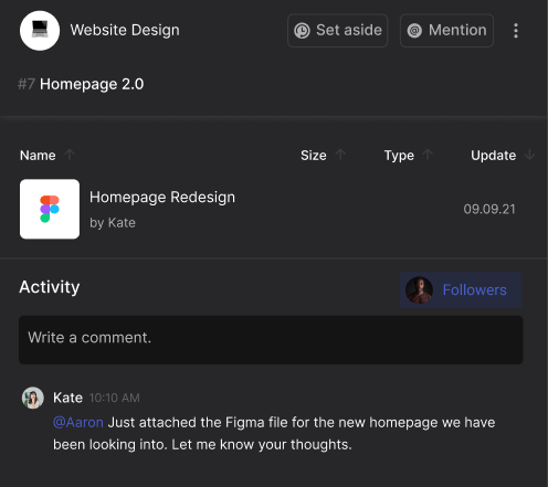 Rock website design task with a Figma file attached and a comment
