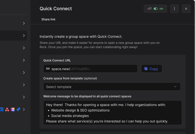 Rock quick connect functionality example