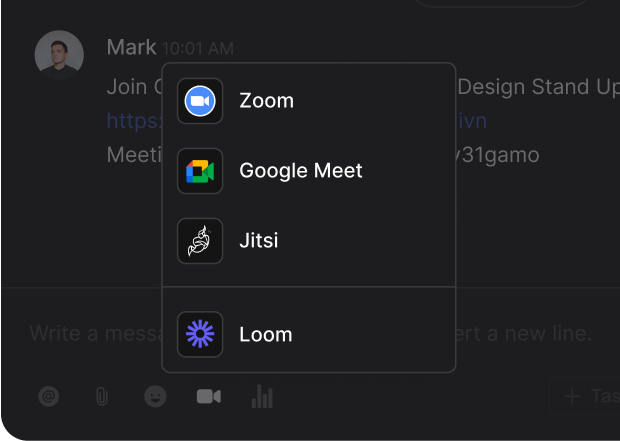 Meetings mini-app Rock: Zoom, Google Meet, Jitsi and Loom