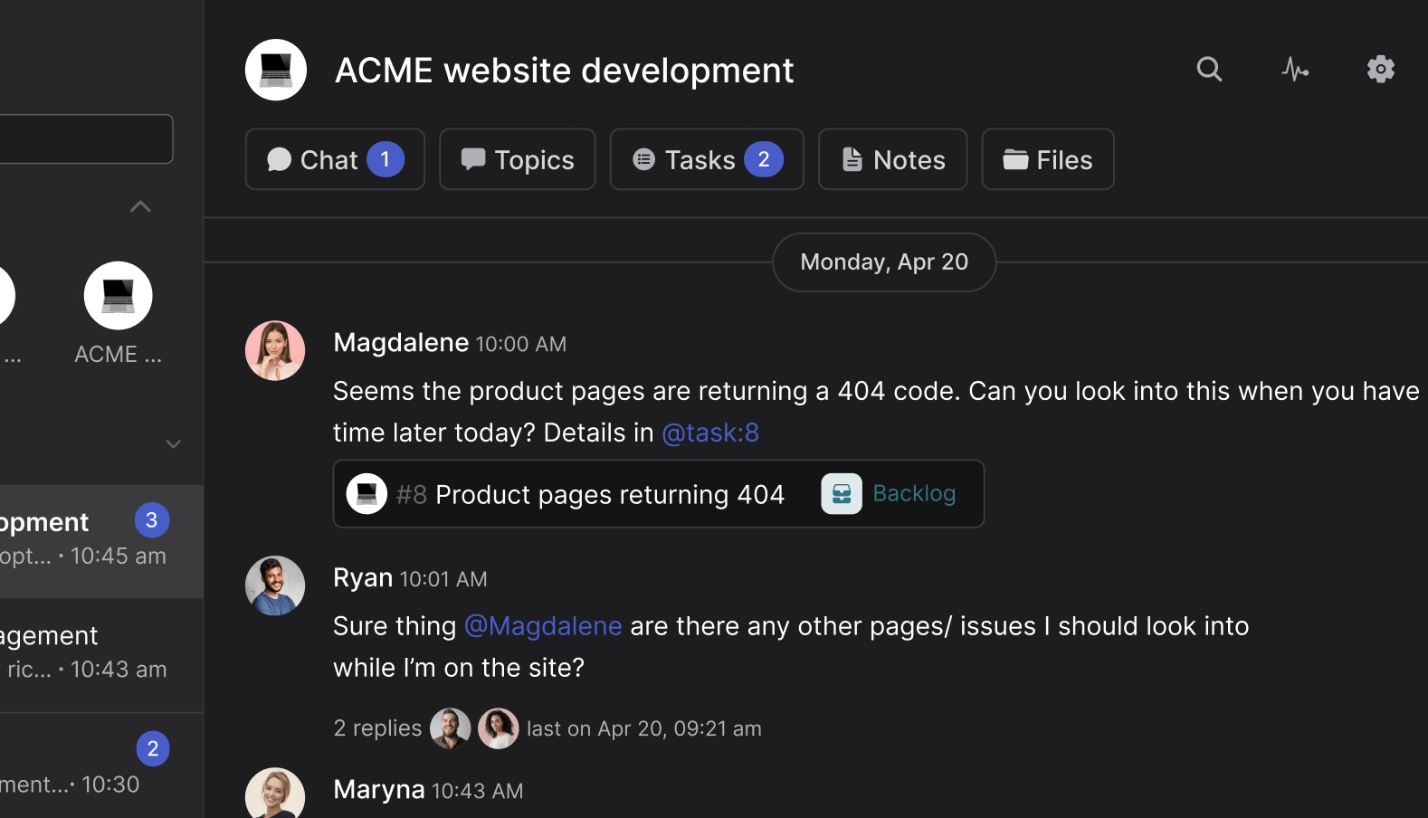 Freelance project management space example with clients in the same space