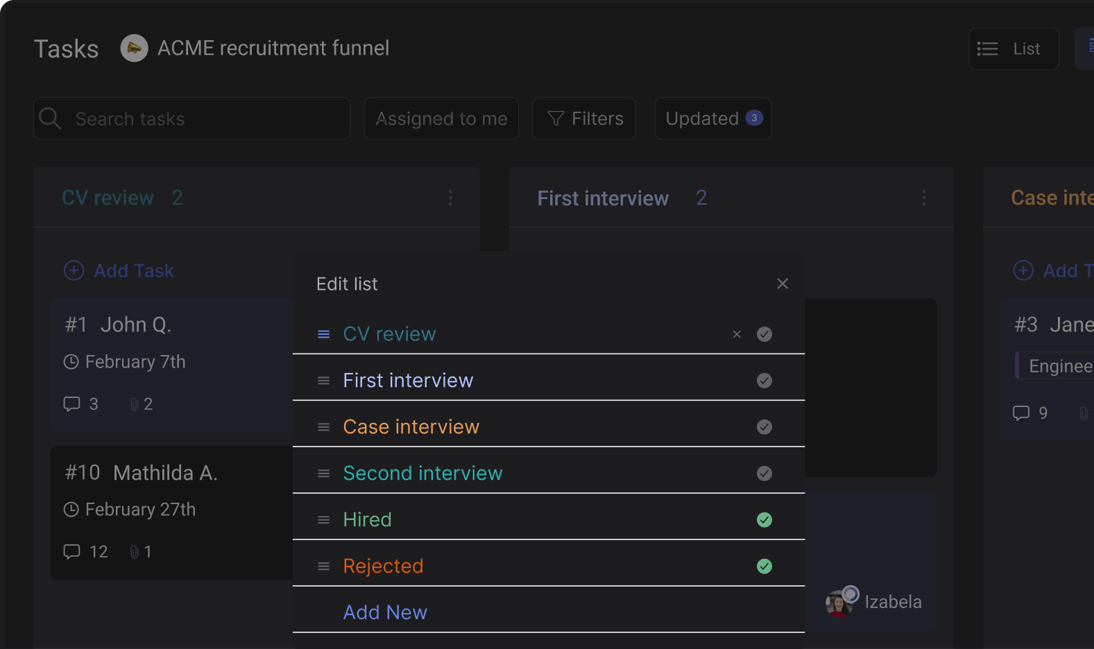 Tasks mini-app Rock edit different assets