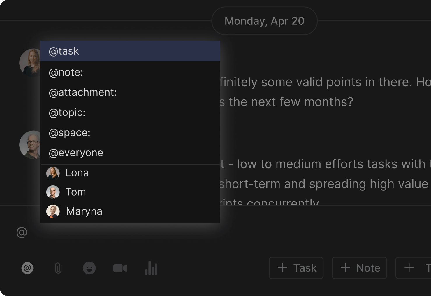 Task example for a freelancer on Rock, people, notes etc.