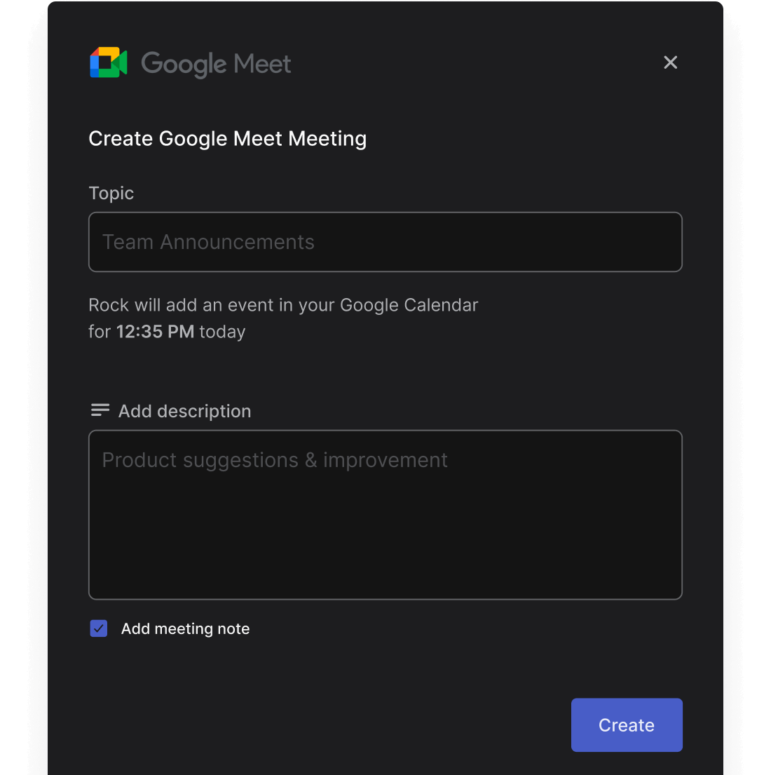 Google Meet integration Rock how to configure your next meeting request