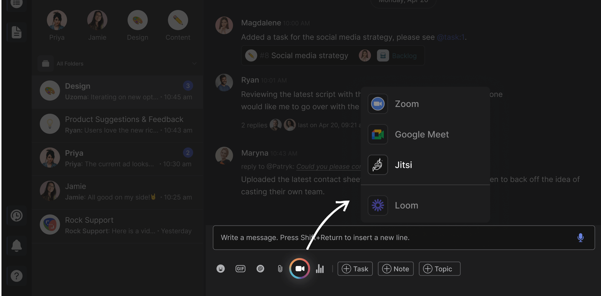 Rock collaboration space highlighting the Jitsi integration