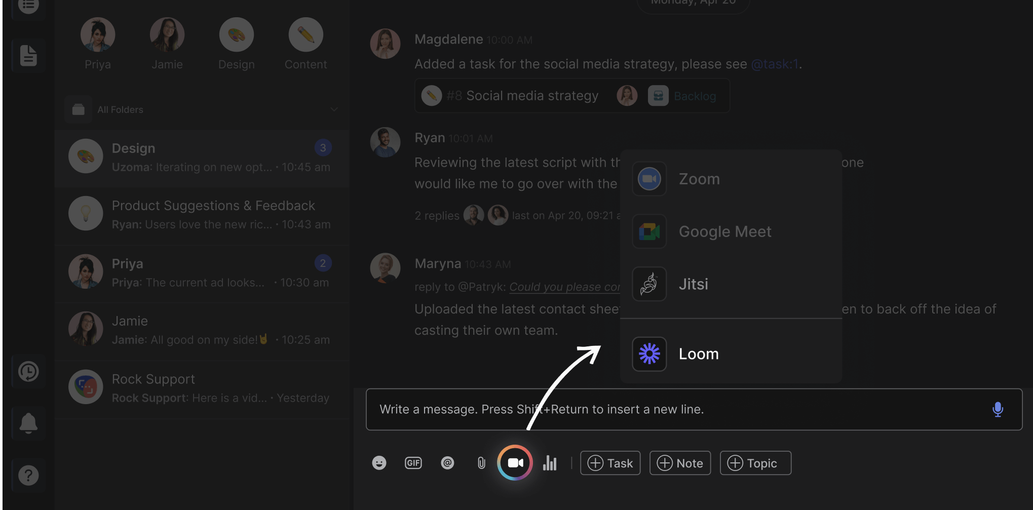 Rock collaboration space highlighting the Loom integration