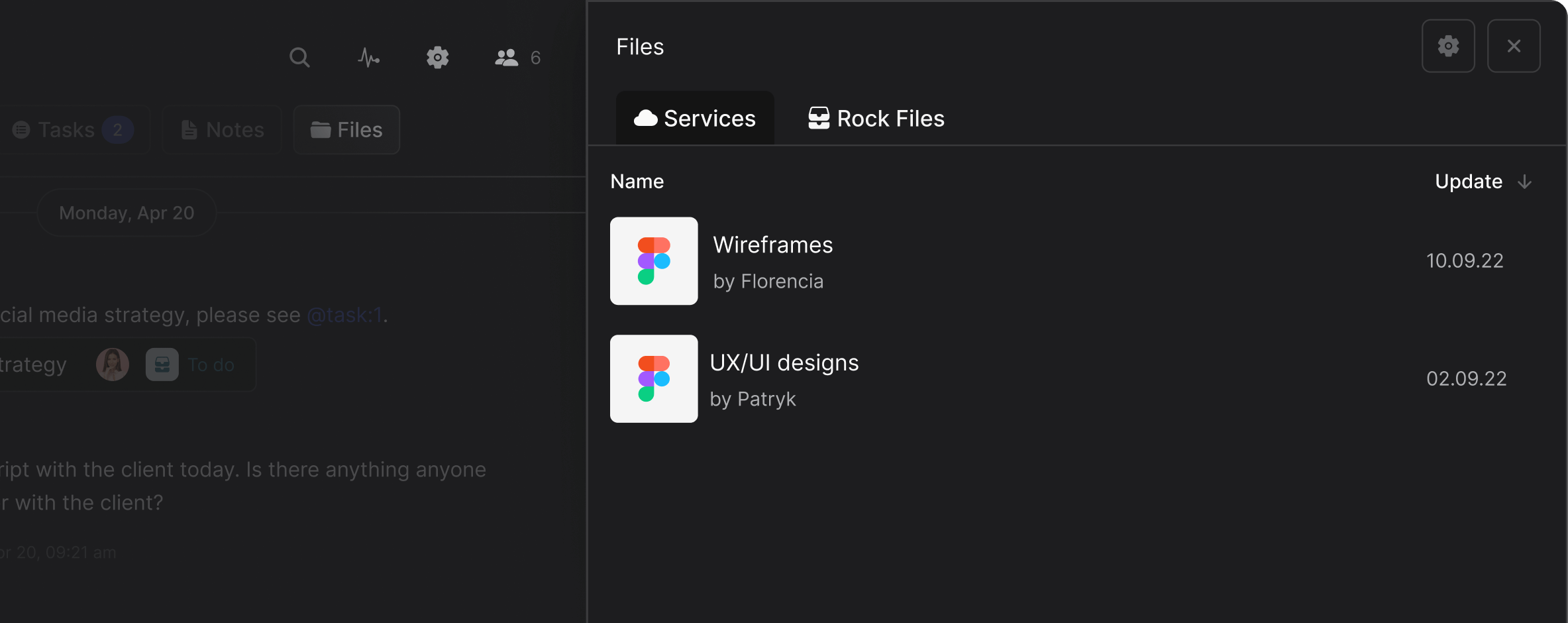 Rock files mini-app highlighting the Figma Integration