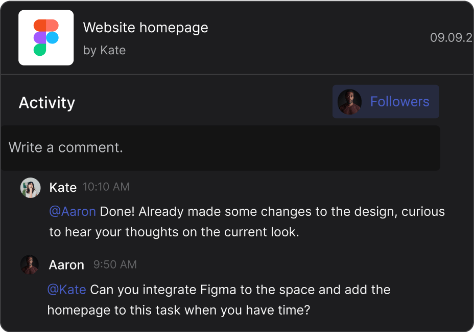 Highlight Figma integration on Rock attach designs to task descriptions