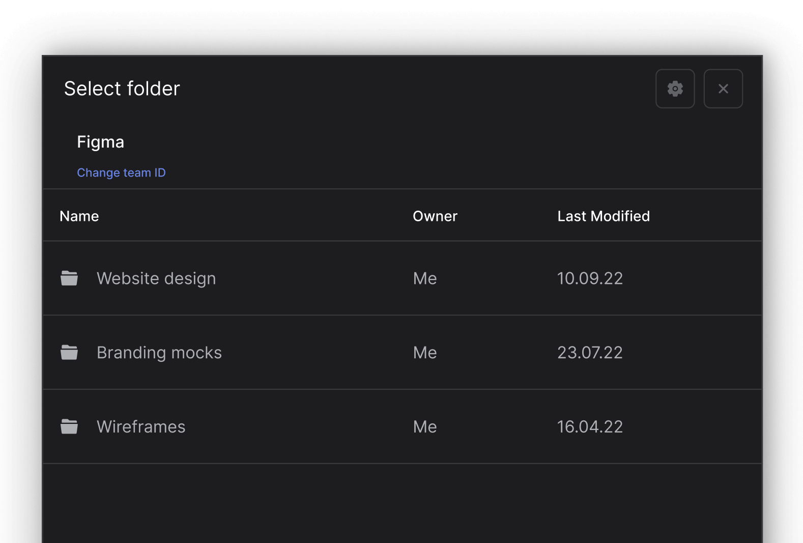Figma select a folder to integrate in a space