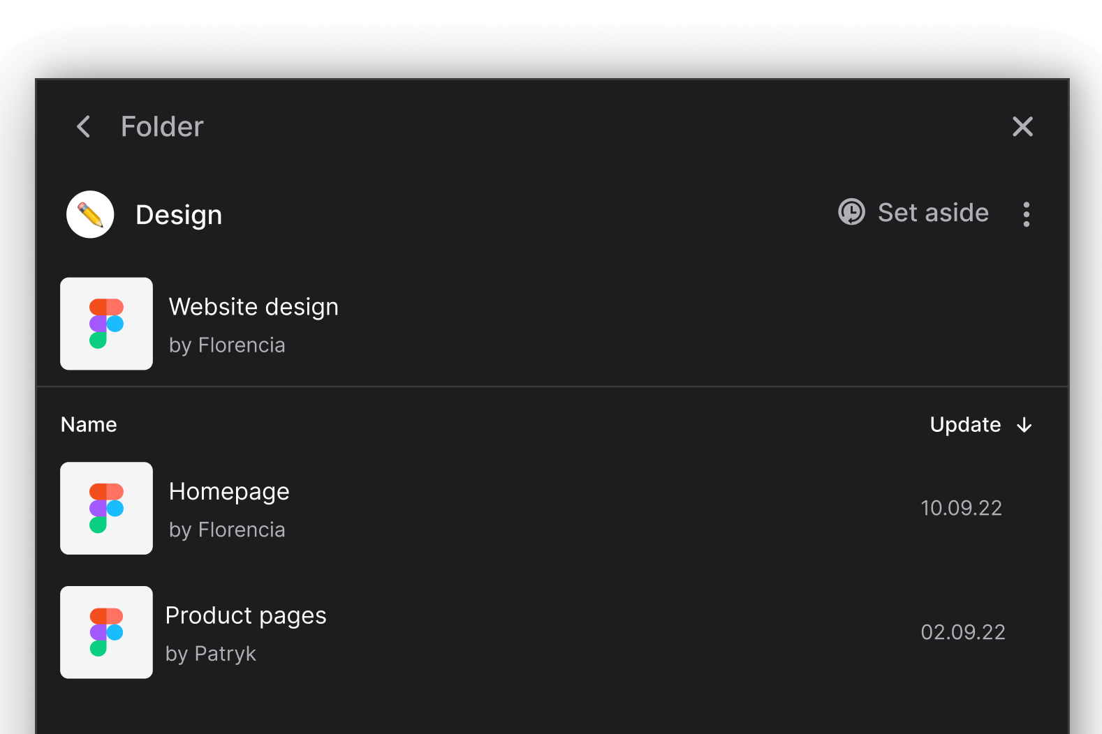 Integrated Figma folder in a Rock collaboration space