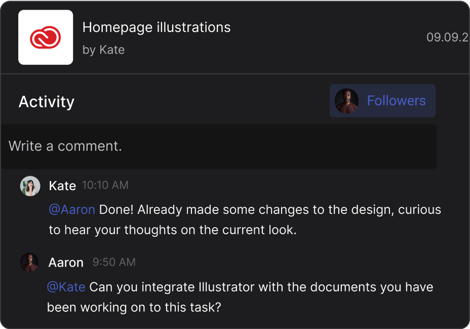 Highlight illustrations attachments in tasks from Adobe Creative Cloud