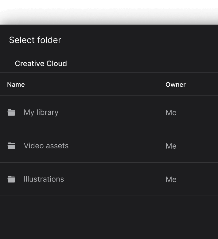 Adobe Creative Cloud integration select cloud files to add to spaces