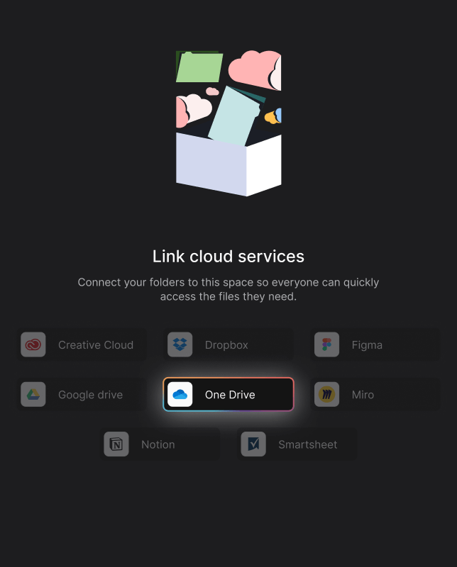 Rock Files mini-app select OneDrive from the available integrations