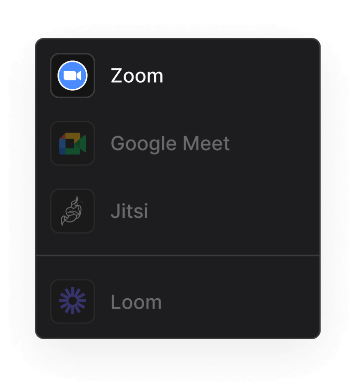 Meeting integrations panel Rock select Zoom