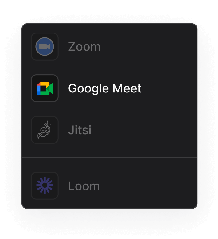 Available meeting integrations Rock Google Meet highlight