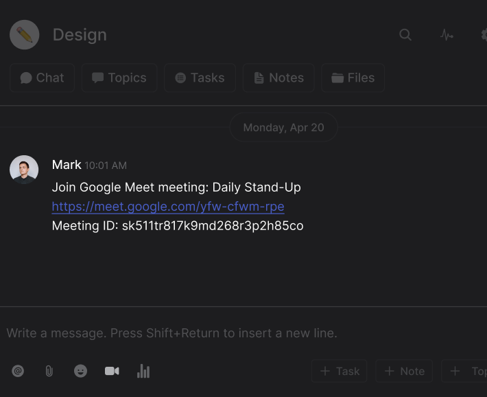 Rock Google Meet integration shared in chat