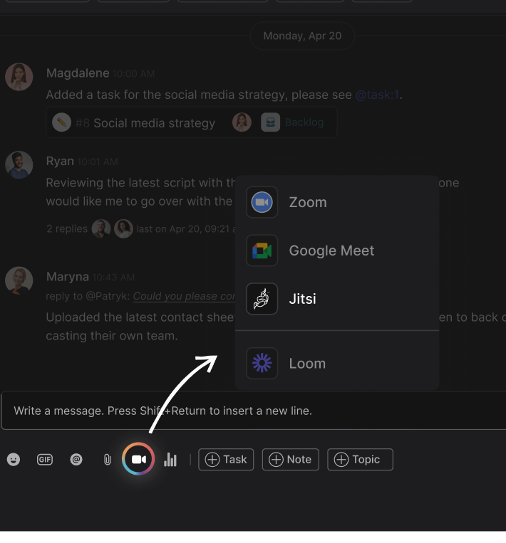 Rock Jitsi integration highlight on chat