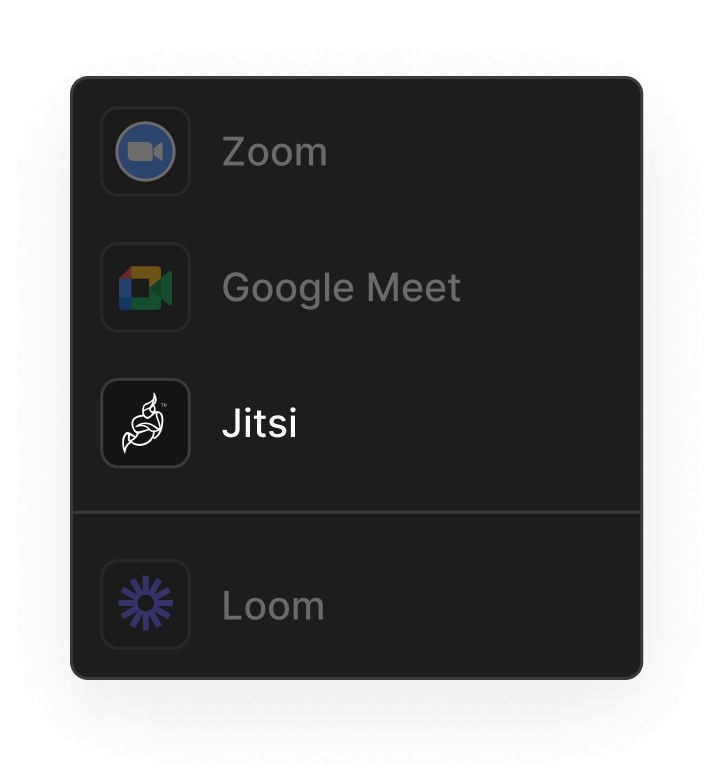 Rock Meetings mini-app panel highlighting Jitsi